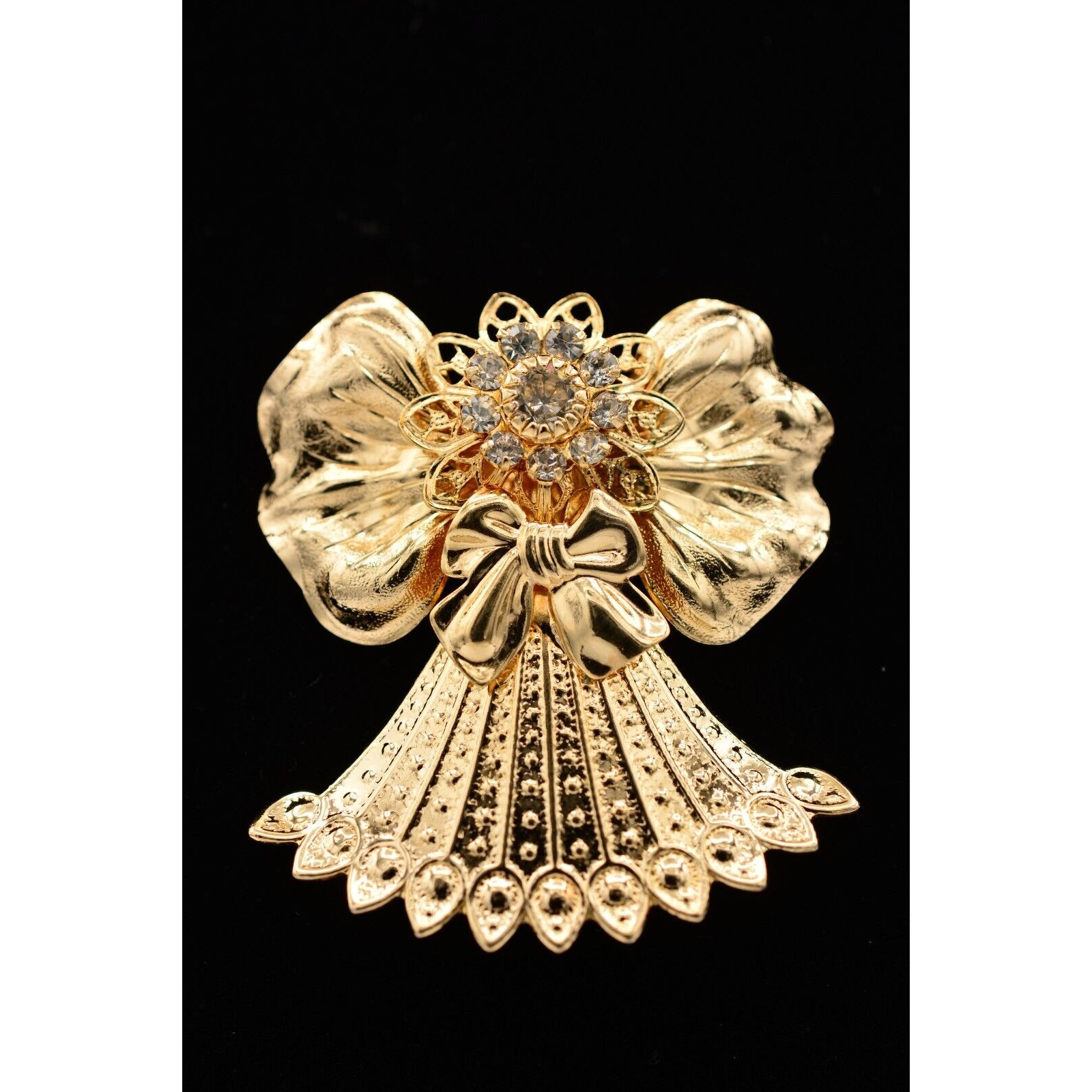 Jane Vintage Angel Pin Brooch Yellow Gold Tone Rhinestone Aol 1999 Signed Binat